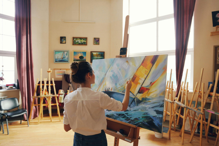 Independent artist painting creative studio